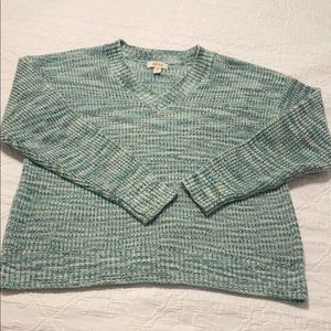 Style & Co. Gray and Green V-Neck Sweater Chunky Knit